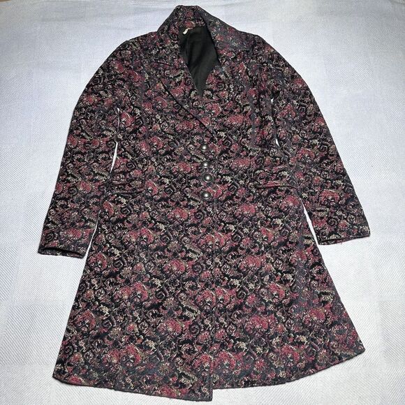 Free People Fox Trot‎ Equestrian Jacquard Coat Red Combo Women's Size XS